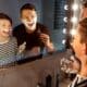 bad dad jokes - dad and son look in the mirror and laugh. dad shaves, son jokes with shaving foam